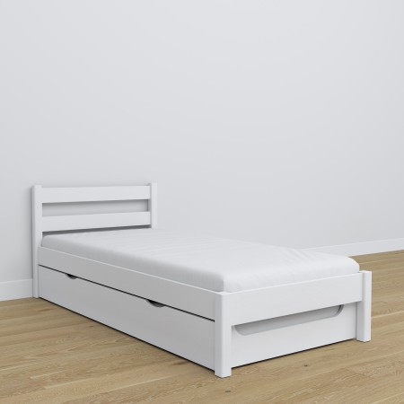 Drewniane łóżko pojedyncze z szufladą na materac N01